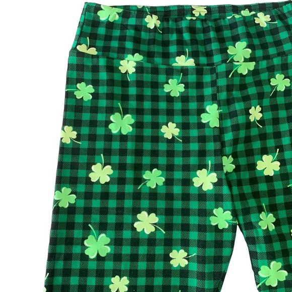 Plaid Lucky Charm Clover Legging . St. Patrick’s Soft Pant - Picture 4 of 9
